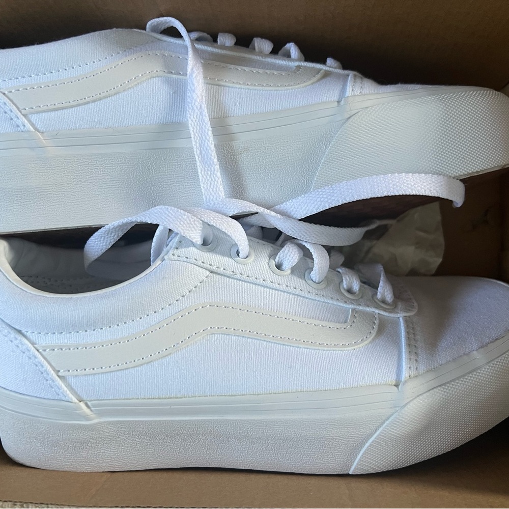 Vans White Canvas Sneakers with Signature Stripe